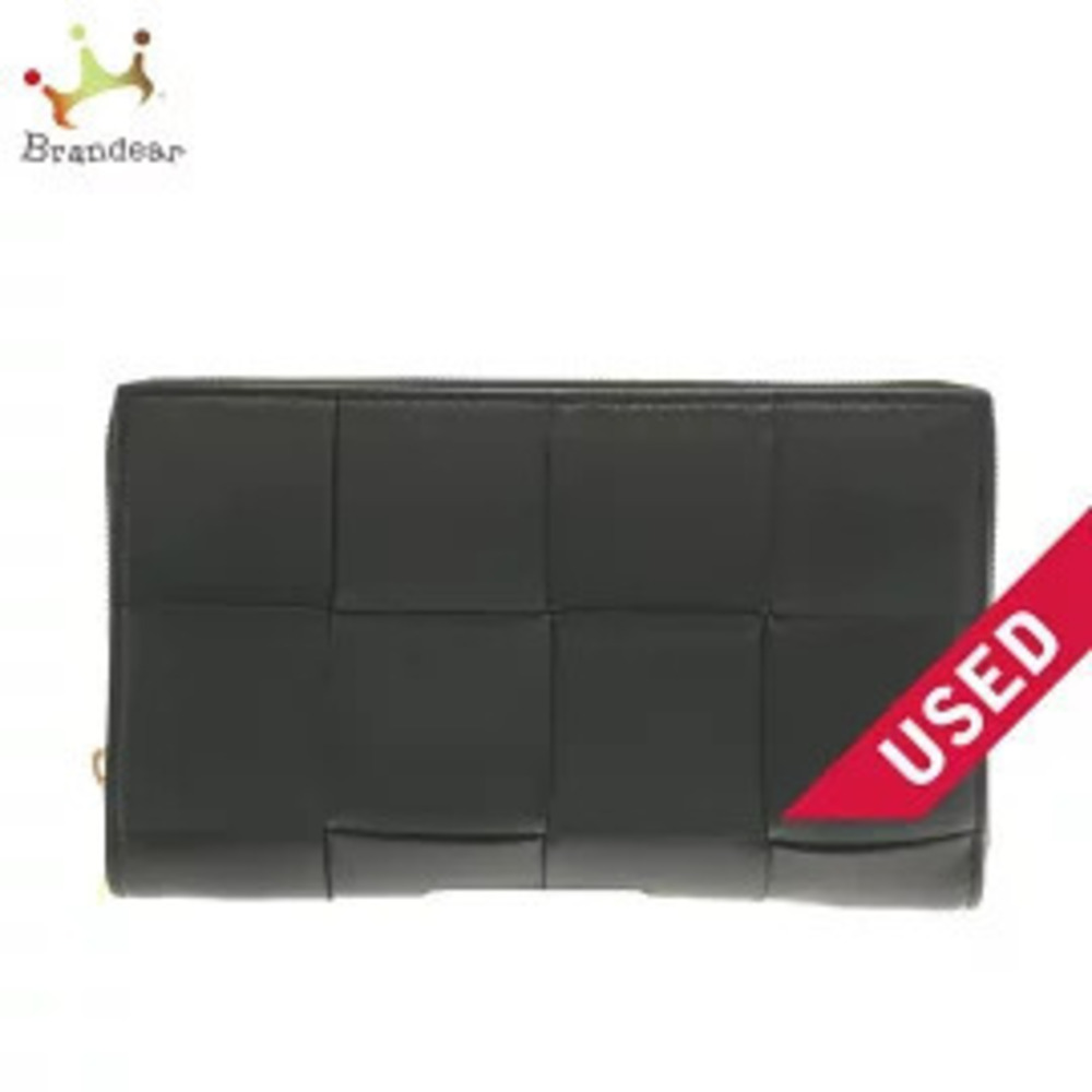 BOTTEGA VENETA Cassette Zip Around Wallet Long Round Zipper Black Leather